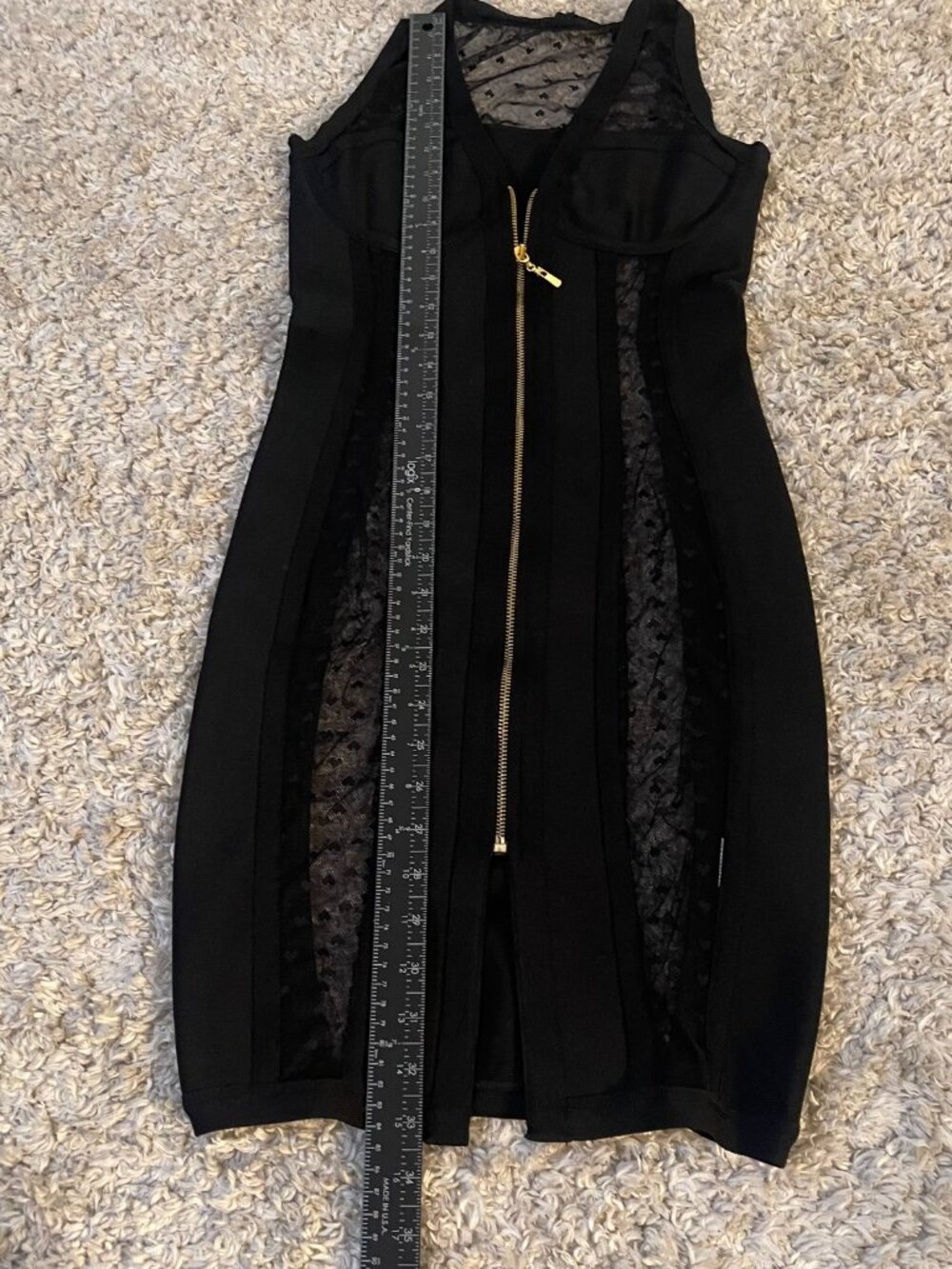 Black Mesh Panel Bodycon Dress Size S Zip Front - Picture 8 of 10